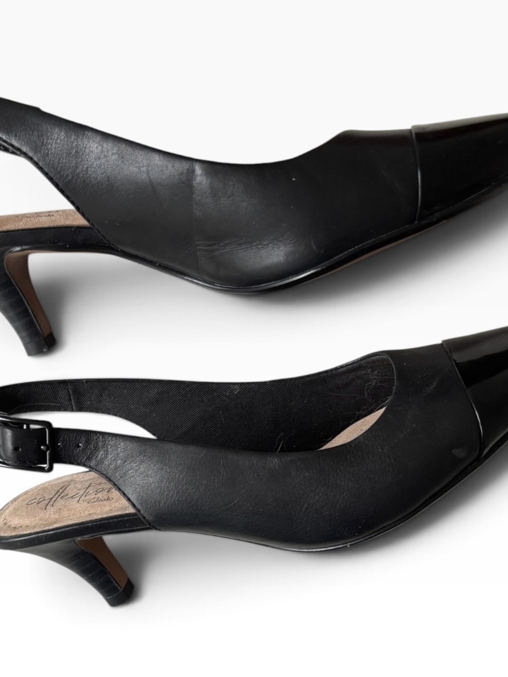 Clarks Collection Womens 7 Black Leather Slingback Pumps Pointed Cap Toe Heel - Picture 3 of 8